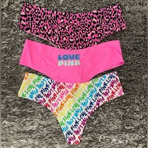 NWT PINK Victoria’s Secret No-Show Thong Panties Set